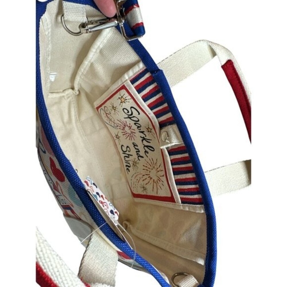 Brighton Red White And You Mini Tote Hand drawn hearts, stripes, fireworks NWT - Picture 7 of 9